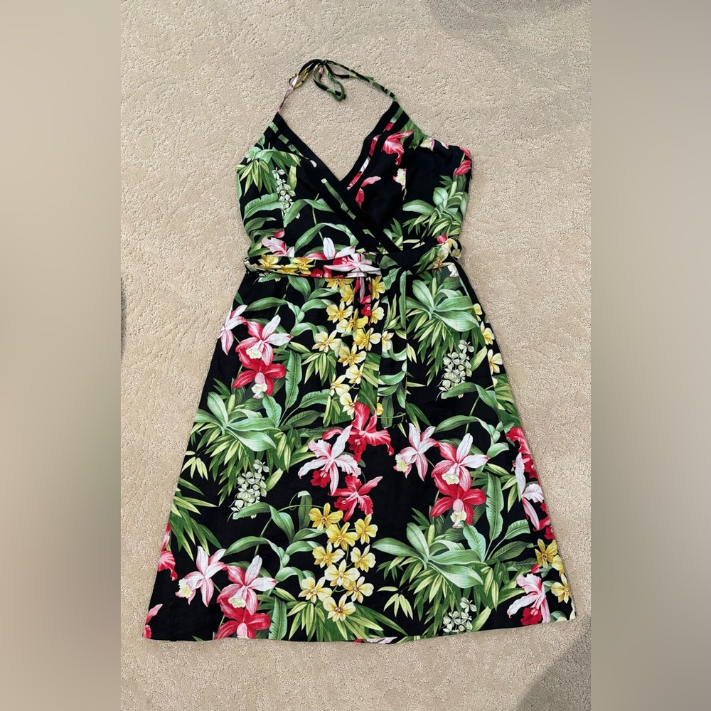 Floral Halter Dress - Black, Green, Red, Yellow